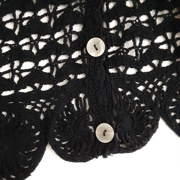 Vintage 80s Crochet Cardigan Black Bohemian Duster Knit Vest Lagenlook Festival - Picture 4 of 12